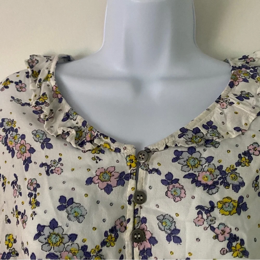 Free People Secret Garden Floral Ruffle Cropped Top Long Sleeve Blouse Lavender